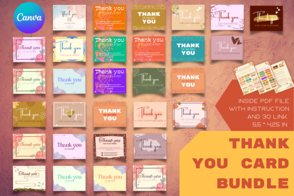 Canva Templates 30 Thank You Card Bundle