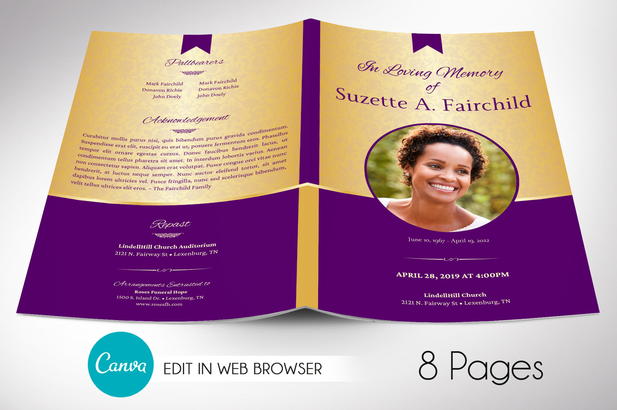 Regency Purple Funeral Program Canva