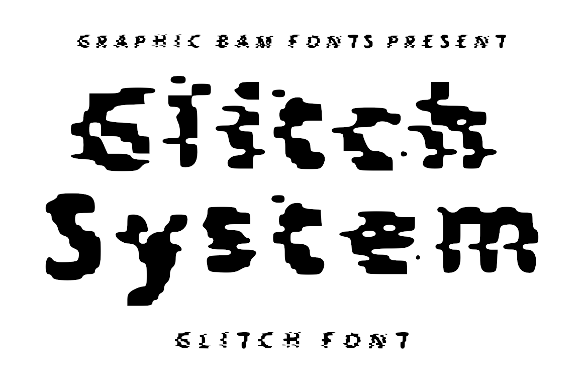 Glitch System preview, corrupted digital system display typeface