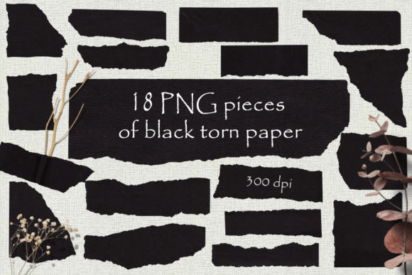 PNG Set of Pieces of Black Torn Paper