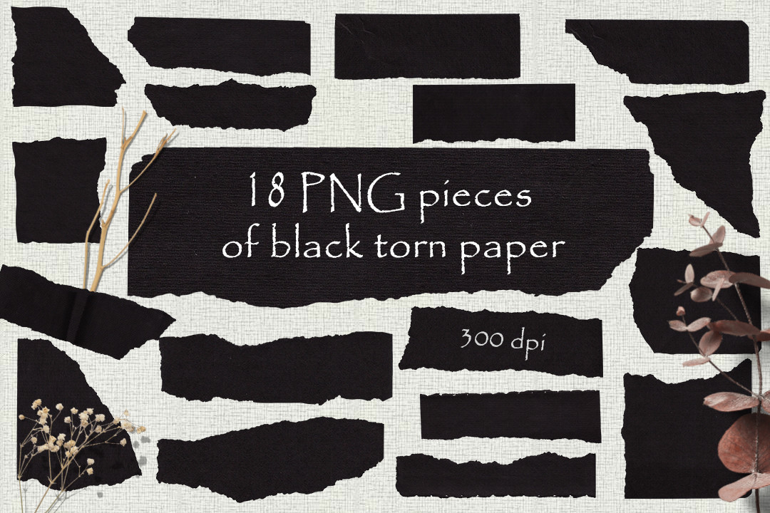 PNG Set of Pieces of Black Torn Paper