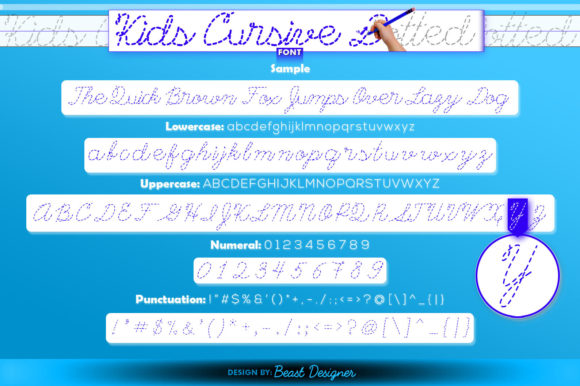 Kids Cursive Dotted Font PNG with transparent background - Preview 1
