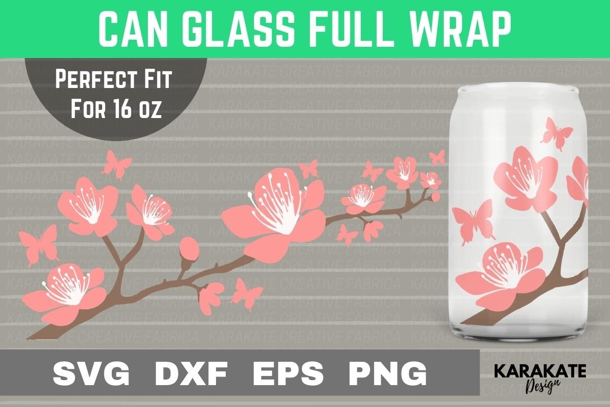 Cherry Blossom Butterfly, Can Glass SVG Graphic by KARAKATE · Creative ...