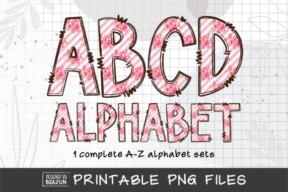 Pink Rose Stripe Alphabet Sublimation