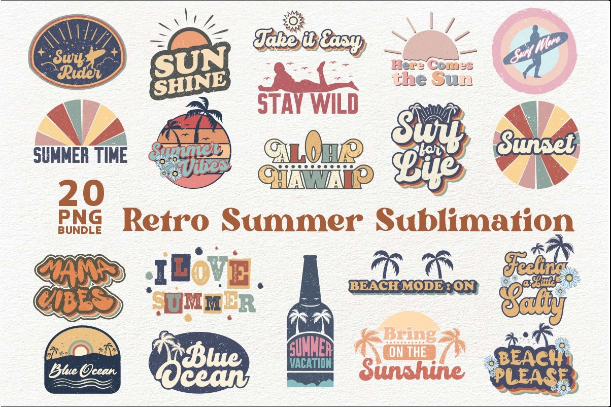 Retro Summer Sublimation PNG Bundle Graphic by Universtock · Creative ...