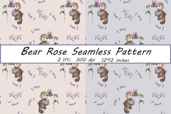 Teddy Bear with Rose Seamless Pattern