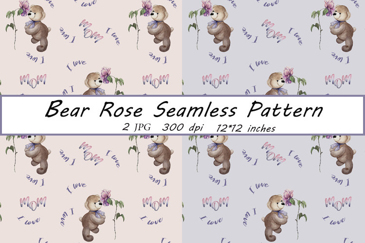 Teddy Bear with Rose Seamless Pattern