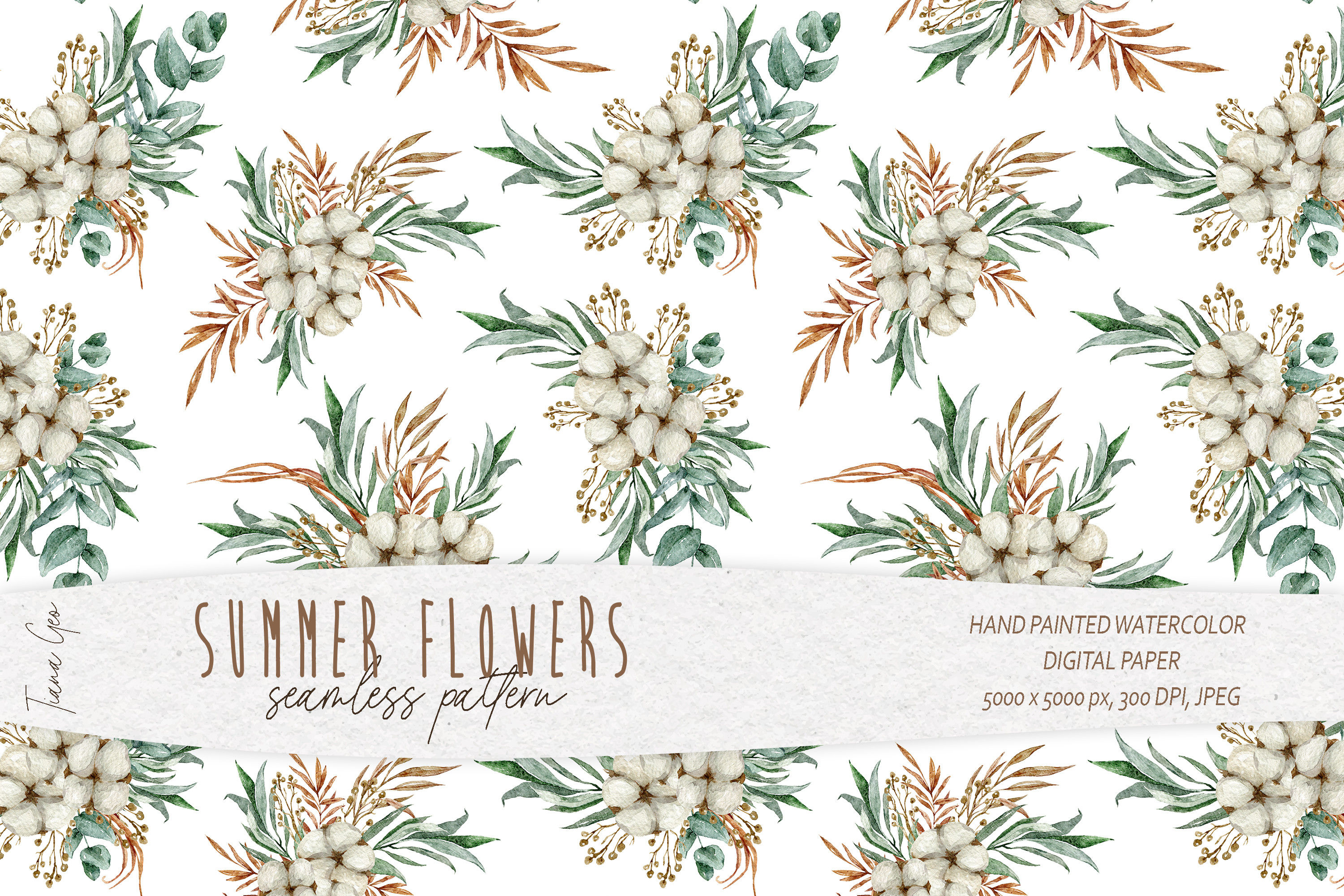 Watercolor Cotton Seamless Pattern Graphic by Tiana Geo · Creative Fabrica