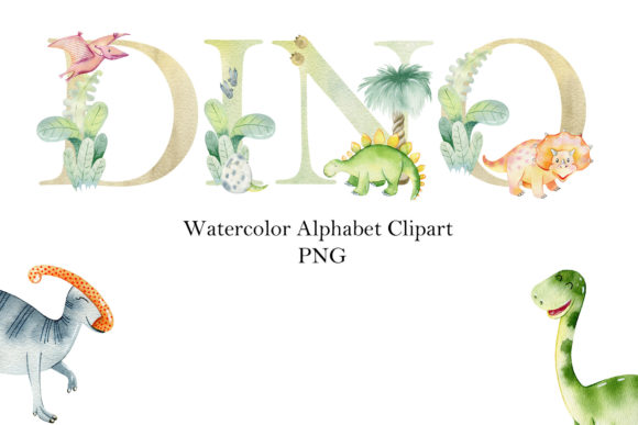 Watercolor Dinosaur Alphabet. Graphic Illustrations By tapilipa