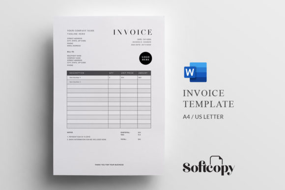 Invoice Template for Microsoft Word Graphic Print Templates By softcopy.space