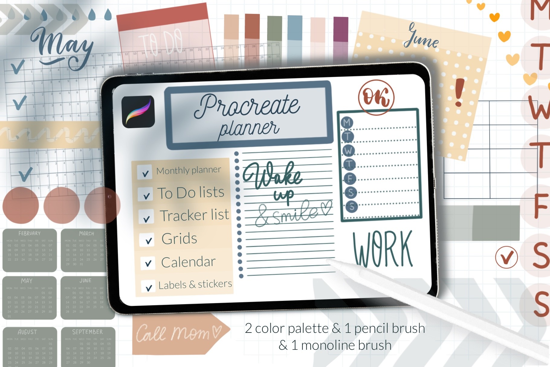 Procreate Planner Brushes. Basic Kit