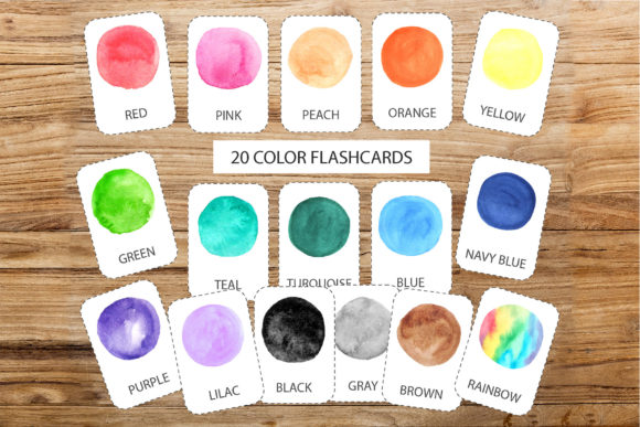 Watercolor Color Flashcards Set