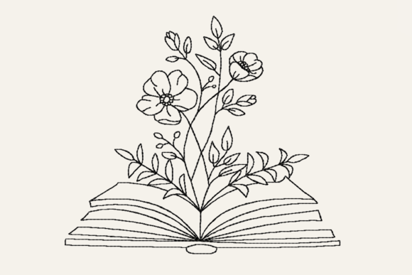 One Line Book with Garden Flowers
