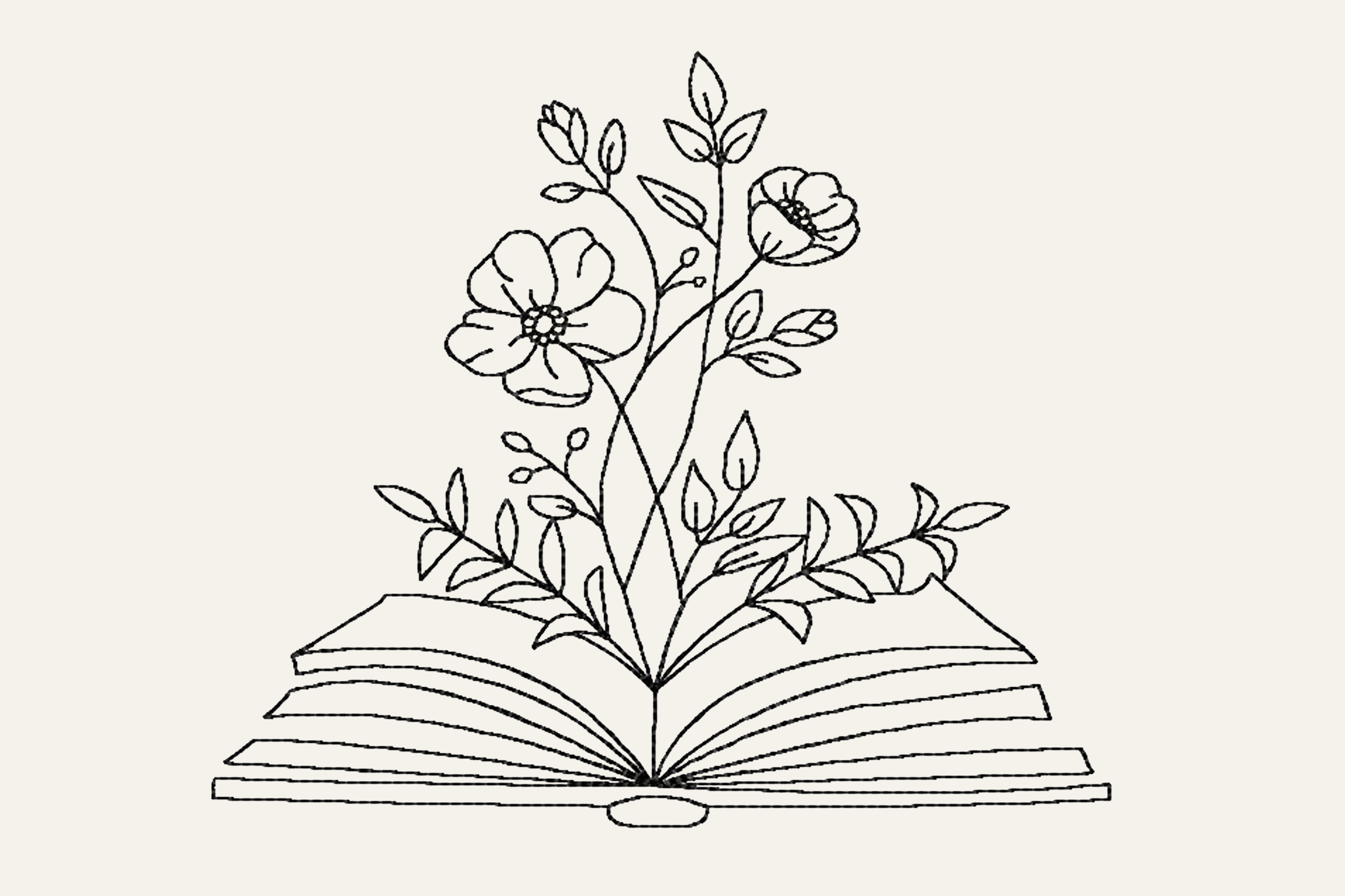 One Line Book with Garden Flowers