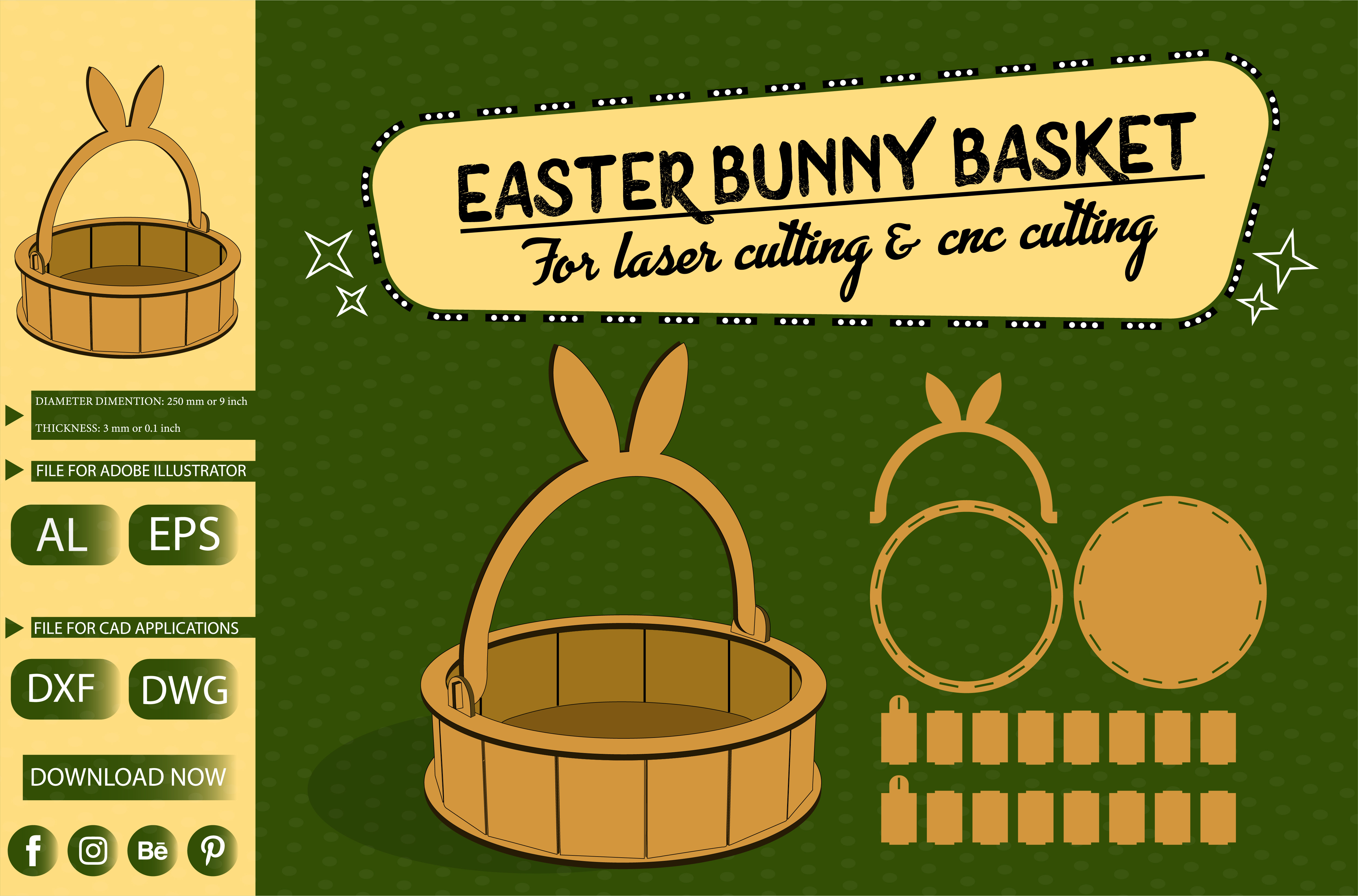 Easter Bunny Basket for Laser Cutting · Creative Fabrica