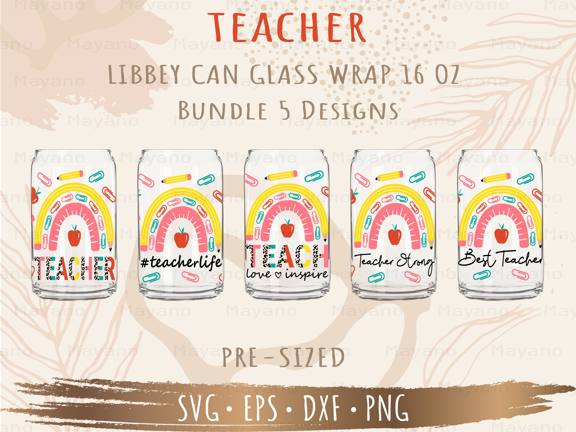 Teacher 5 Designs 16Oz Libbey Can Glass Graphic by Mayano · Creative ...