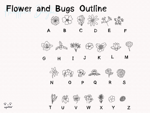 Flower and Bugs Font PNG with transparent background - Preview 1