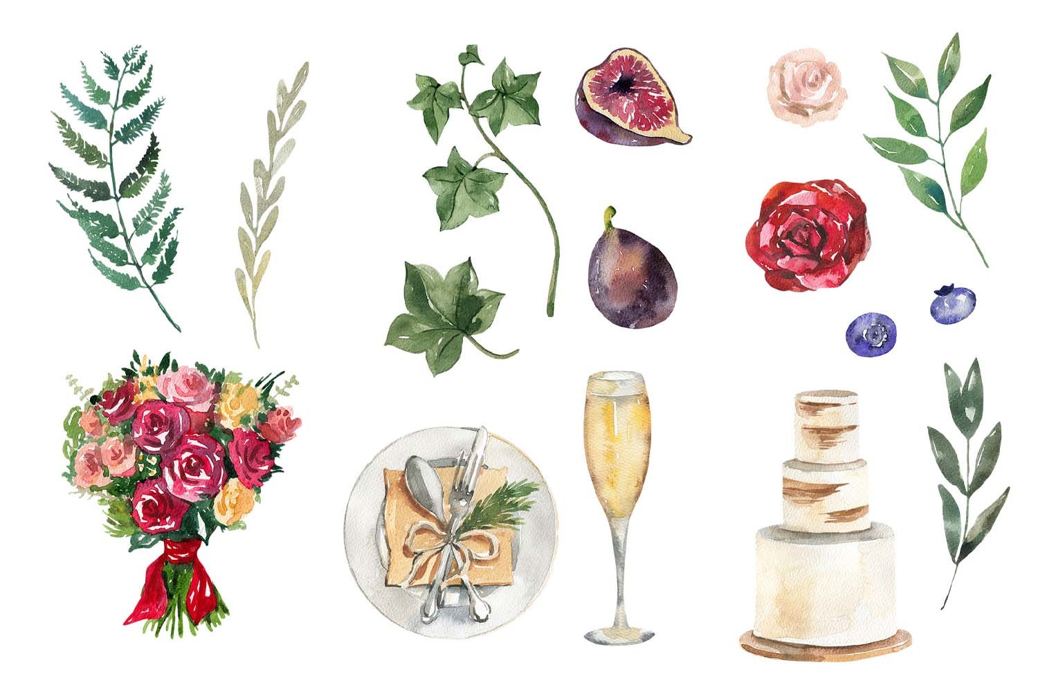 Watercolor Burgundy Wedding Clipart - photo 2