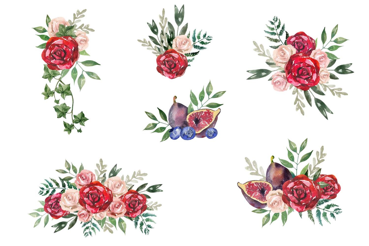 Watercolor Burgundy Wedding Clipart - photo 3