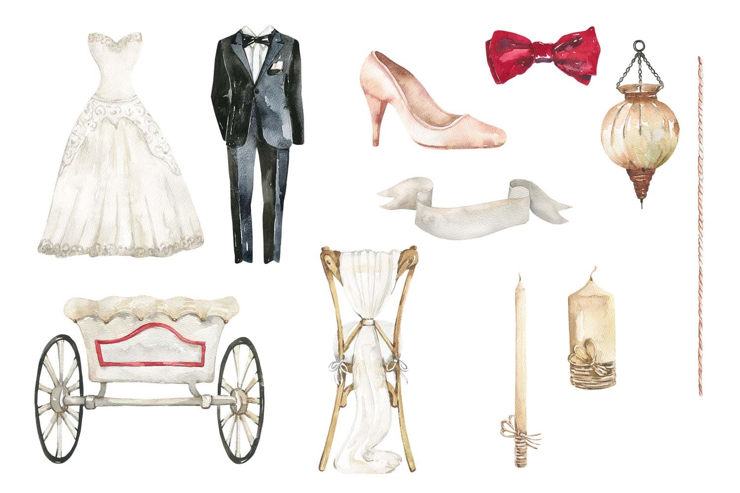 Watercolor Burgundy Wedding Clipart - photo 4