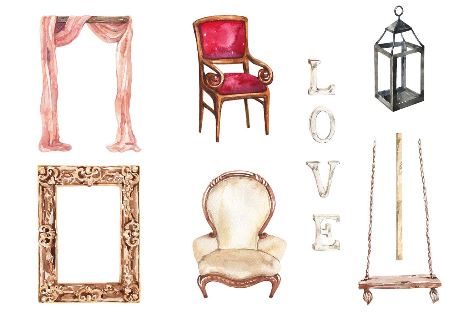 Watercolor Burgundy Wedding Clipart - photo 5