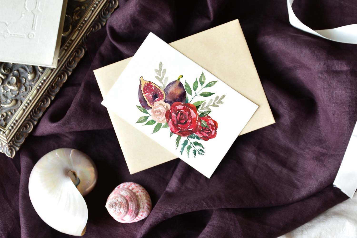 Watercolor Burgundy Wedding Clipart - photo 6