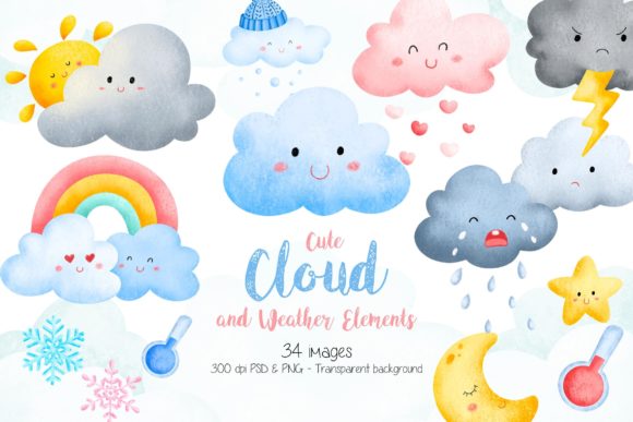 Cute Cloud and Weather Elements Graphic Illustrations By Stellaart