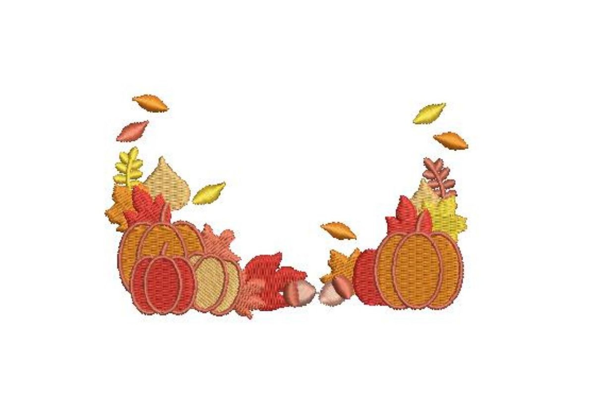 Pumpkin and Fall Leaves Border