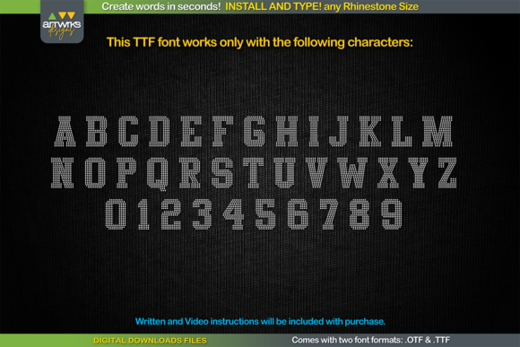 RS02 Atletico TTF RHINESTONE Template Font PNG with transparent background - Preview 1