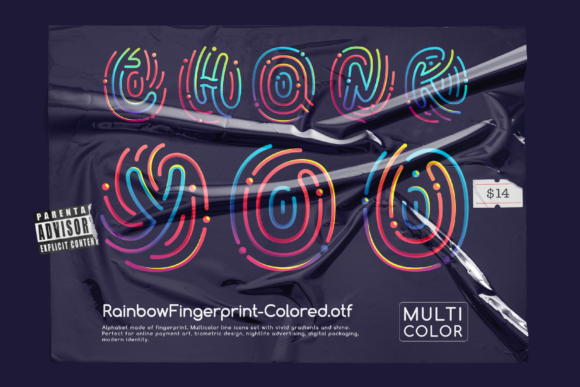 Rainbow Fingerprint Font PNG with transparent background - Preview 6