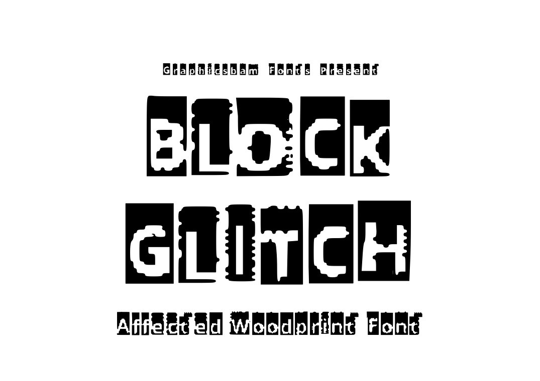 Block Glitch preview, bold blocky typeface breaking apart from digital corruption