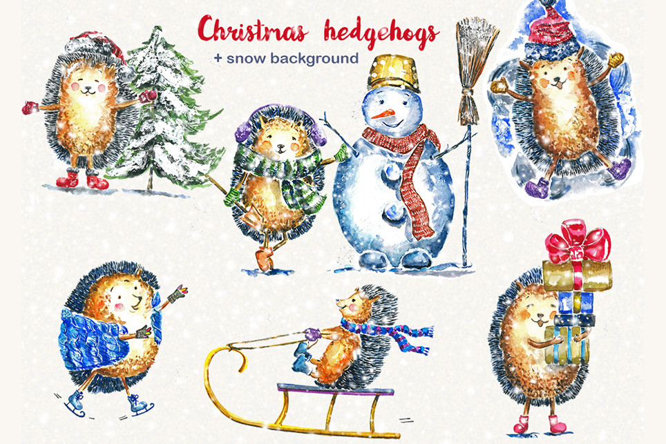 Christmas Clipart, Hedgehog, Watercolor - photo 1