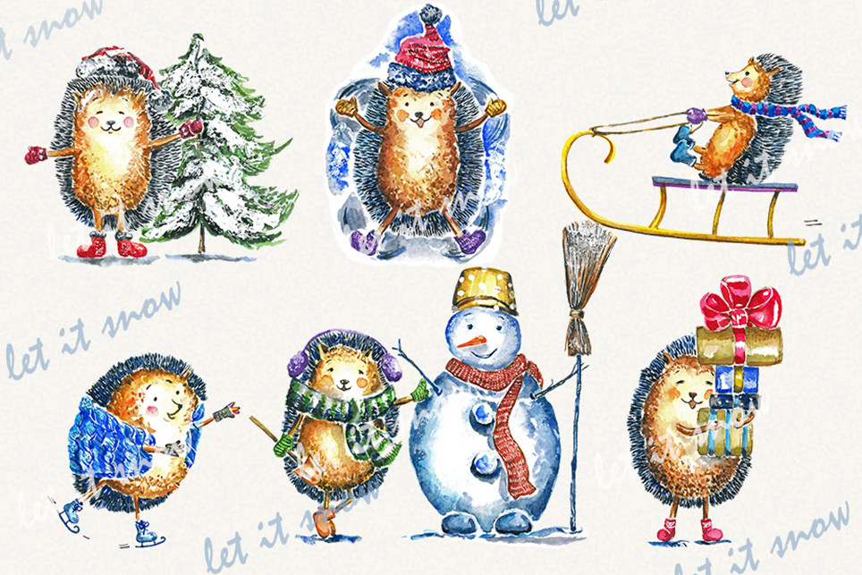 Christmas Clipart, Hedgehog, Watercolor - photo 4