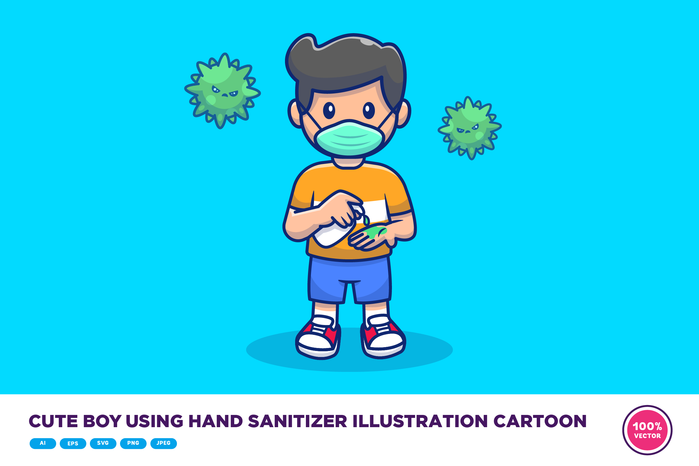 Cute Boy Using Hand Sanitizer Graphic by catalyststuff · Creative Fabrica