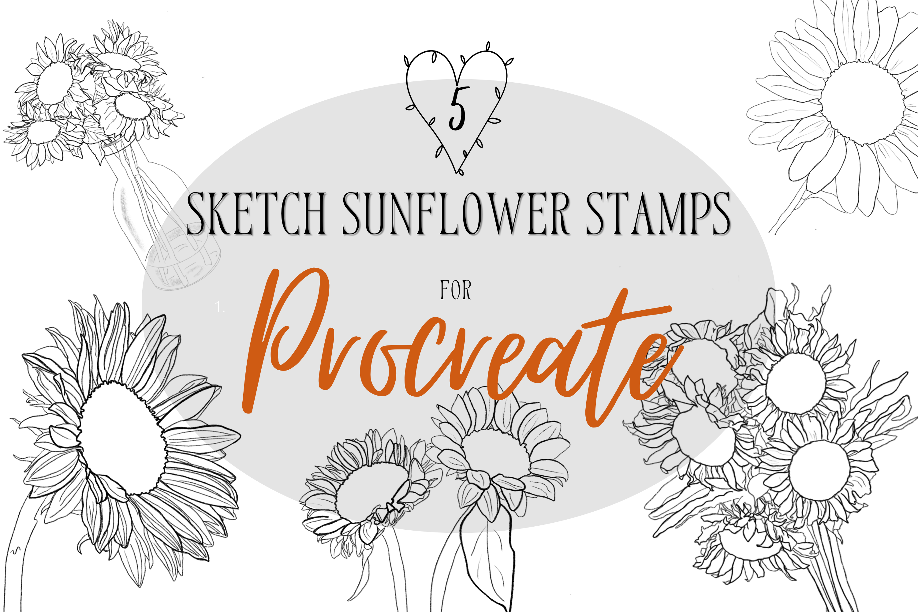 Sunflower Sketch Stamps Procreate X 5 Graphic by Mini Trezò Design ...