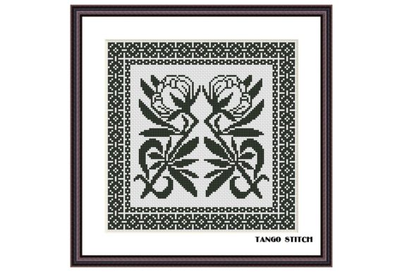 Art Nouveau Black Flower Cross Stitch