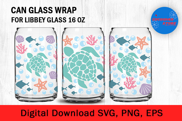 Sea Turtle, Summer Vibes 16oz Can Glass Graphic by Cocoon69 Store ...