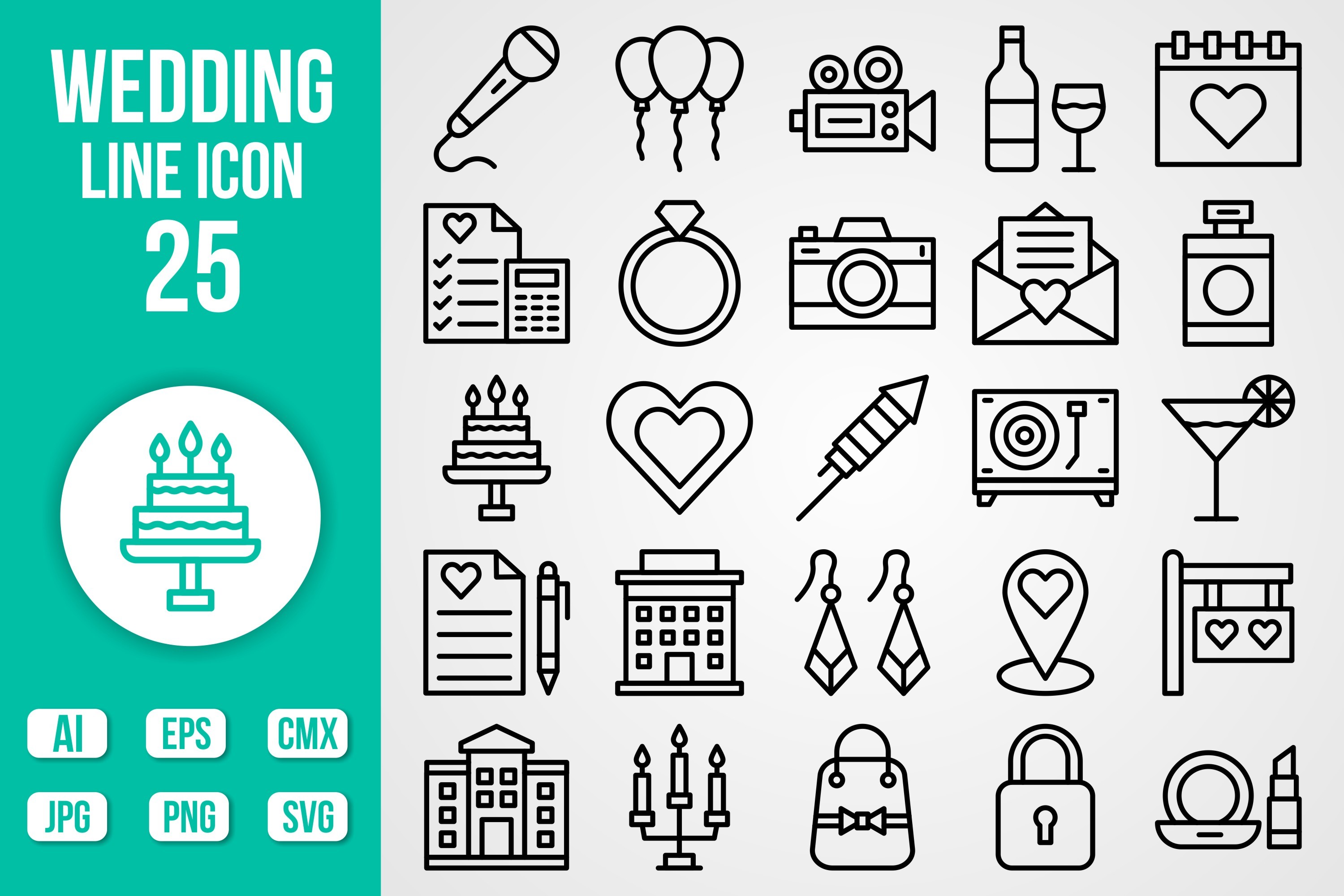 25 Vector Wedding Line Icon Set Graphic by Graphixs Art · Creative Fabrica