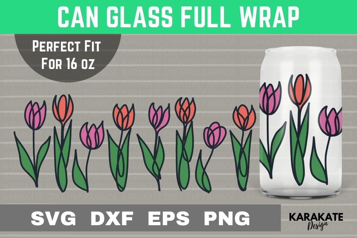 Tulips Line, 16 Oz Can Glass Wrap SVG Graphic by KARAKATE · Creative ...