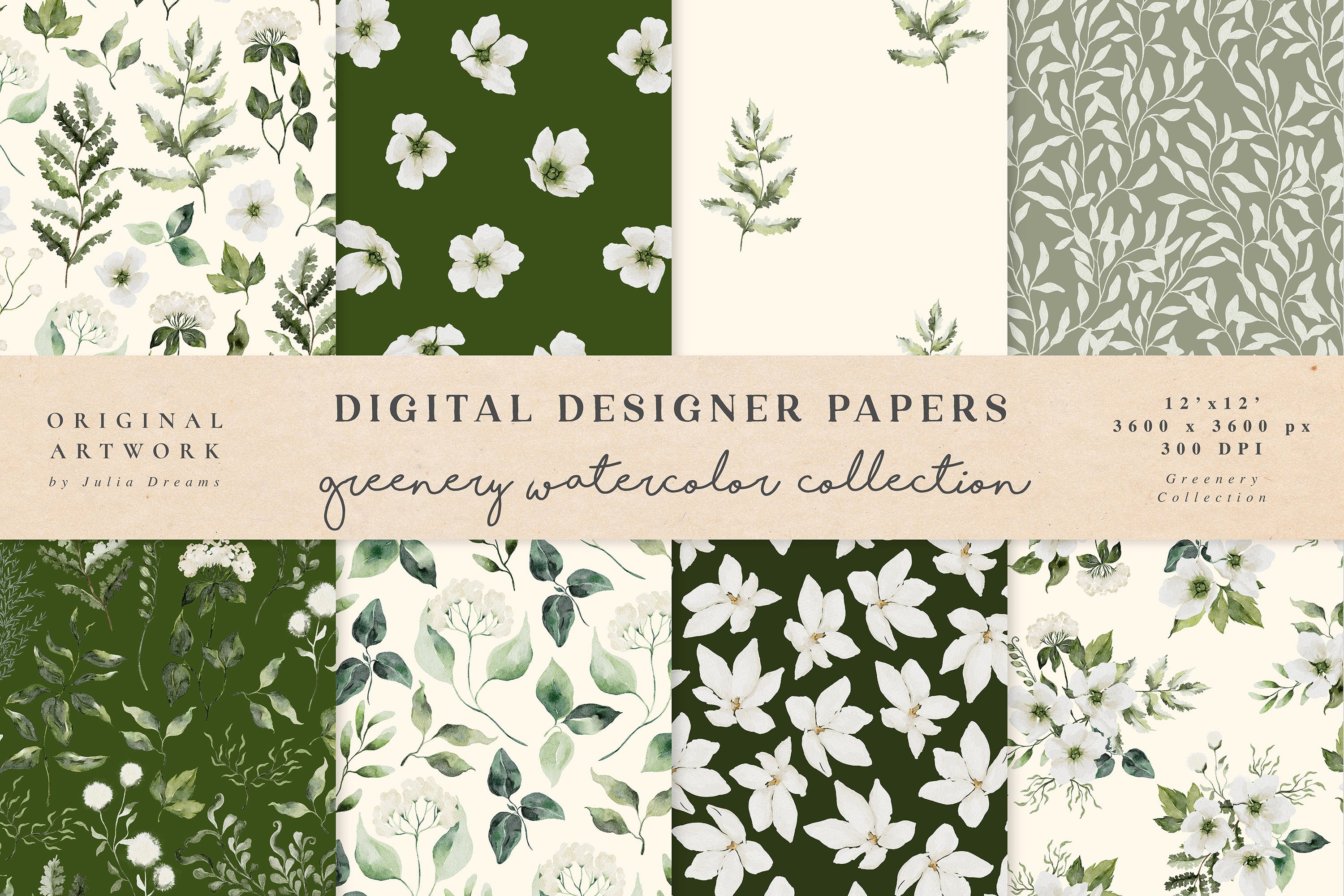 Greenery Watercolor Seamless Patterns Graphic by Julia Dreams ...