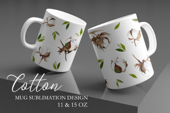 Cotton Flowers Mug Sublimation Design Graphics 1