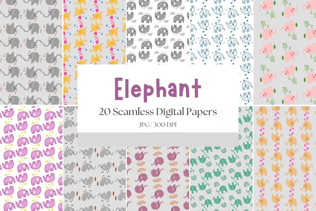 Digital Paper Pack ELEPHANT Graphic by Toko Berkah · Creative Fabrica