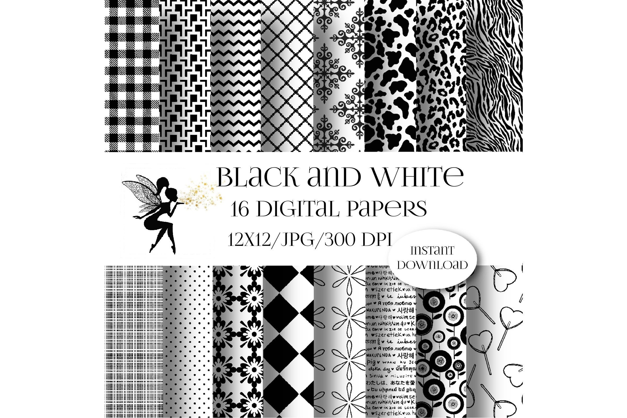 Black and White Patterns, Digital Papers