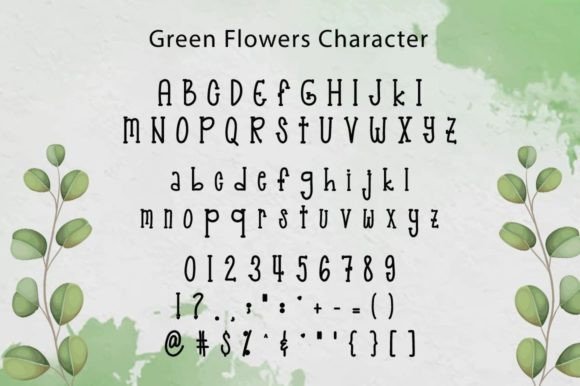 Green Flowers Font PNG with transparent background - Preview 4
