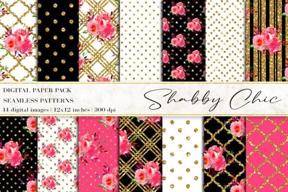 Shabby Chic Digital Papers Graphic Patterns By BonaDesigns