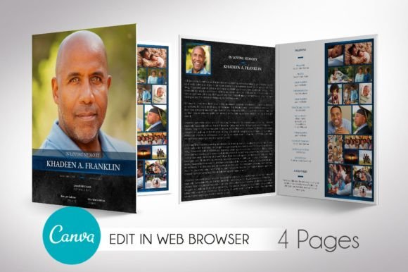 Blue Rock Tabloid Funeral Program Canva
