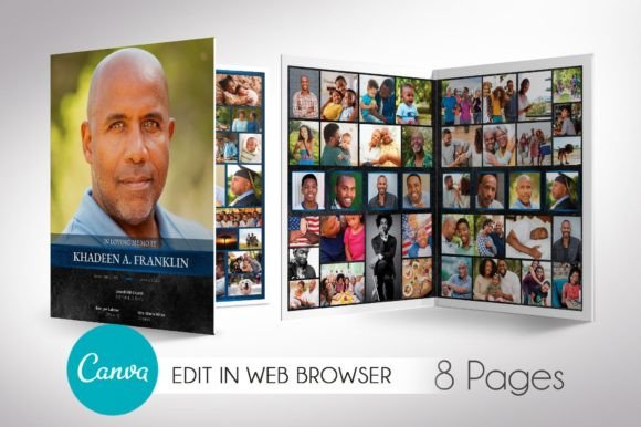 Blue Rock Tabloid Funeral Program Canva