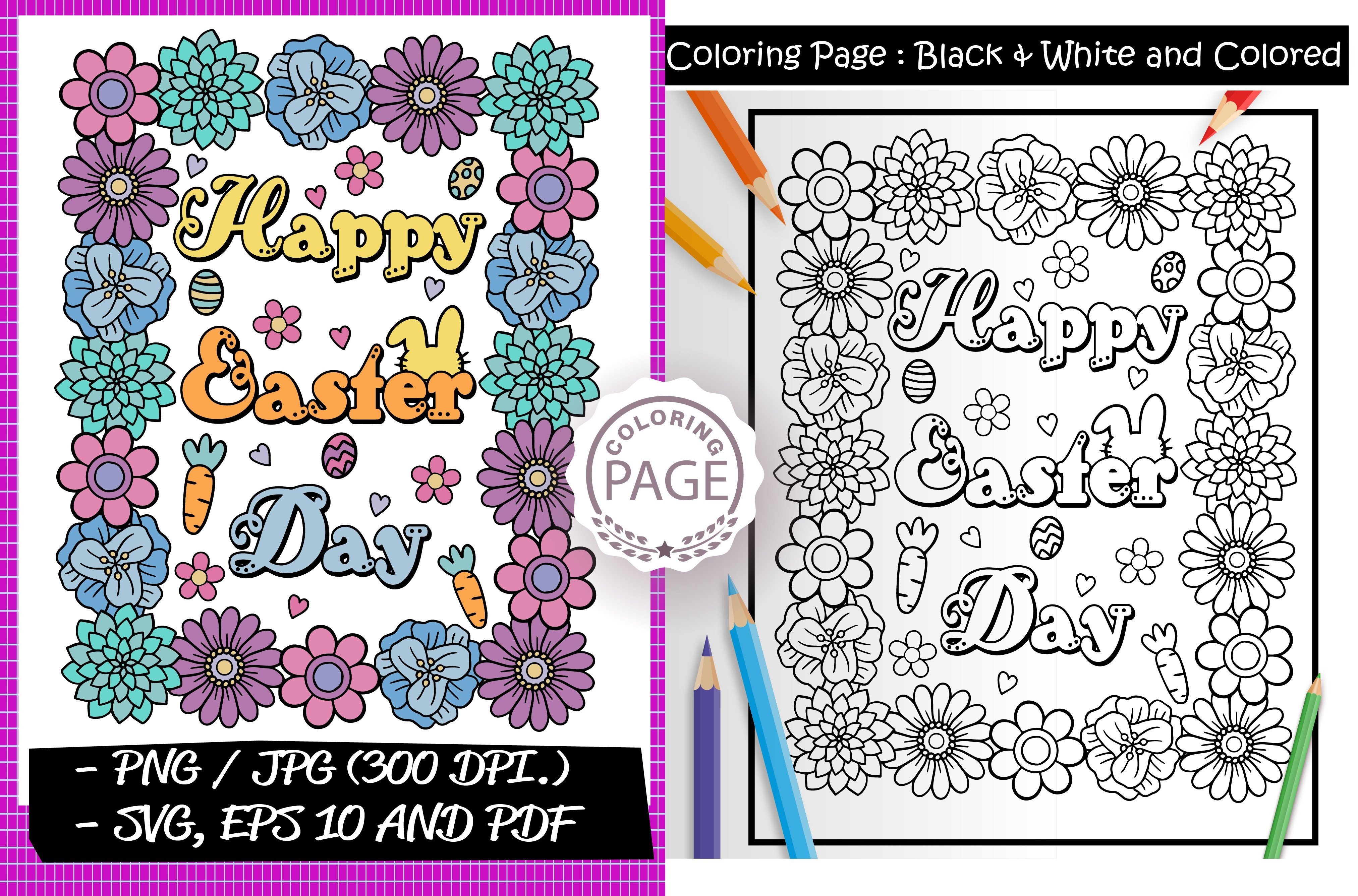 Happy Easter Day. Coloring Page. Graphic by VividDoodle · Creative Fabrica