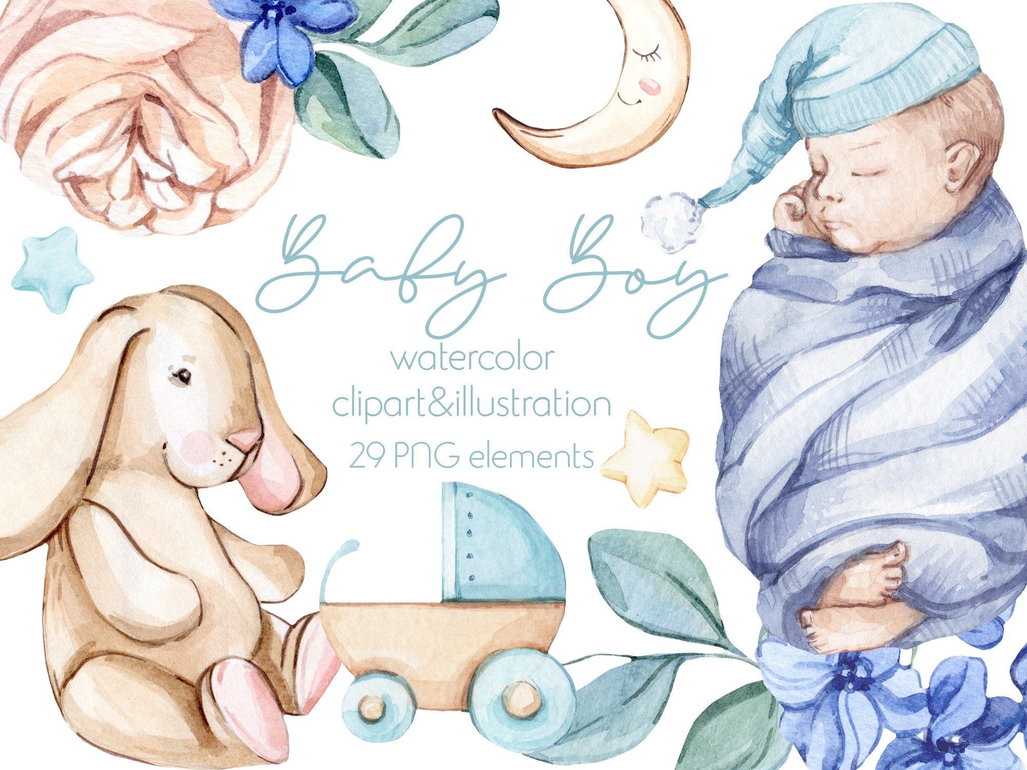 Watercolor Baby Boy Clipart - photo 1