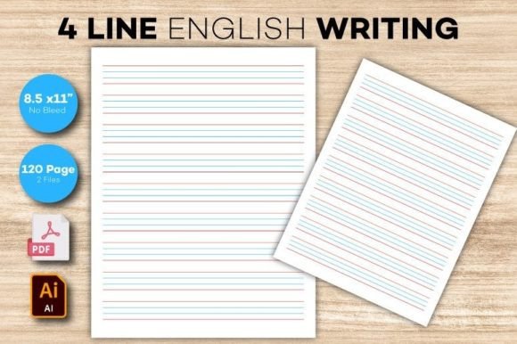 4 Line English Writing Notebook for Kids Graphic by RakibS · Creative ...